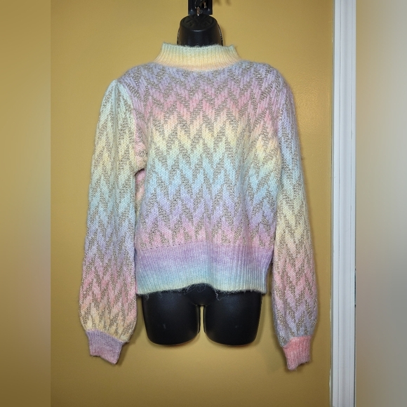 Strut and Bolt Rainbow Wool Blend Balloon Sleeve Sweater sz L - Picture 1 of 10